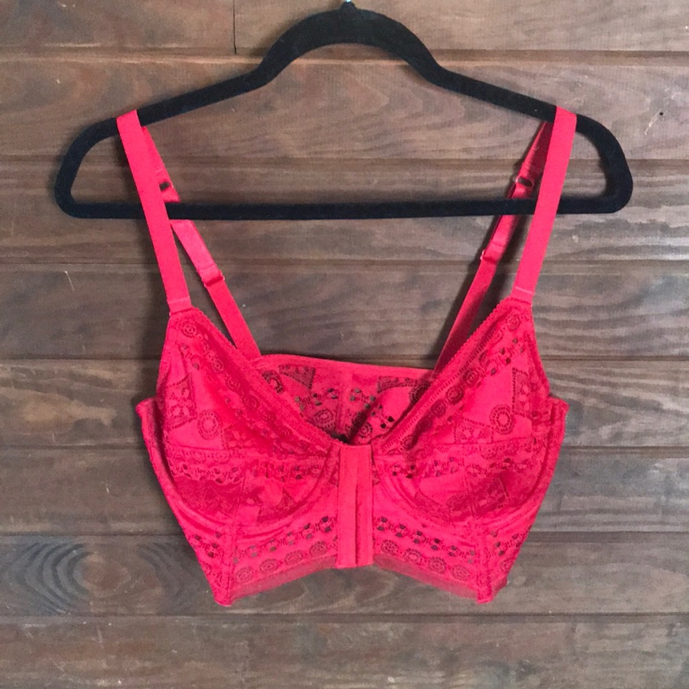 Free people red under wire front clasp lace bra